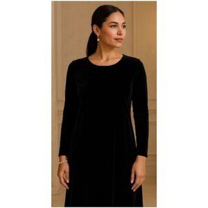 Dressing Clio Black Stretch Velvet Long Sleeve Midi Dress SML 90s Vintage Party